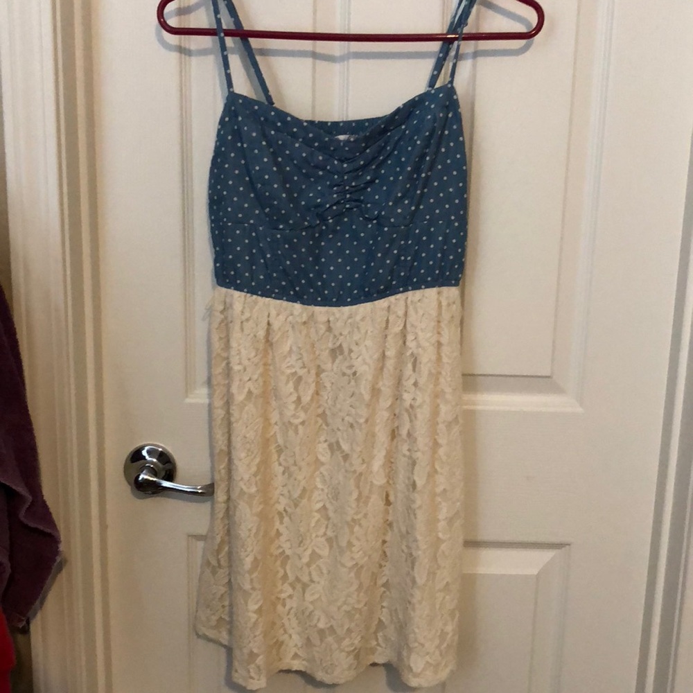 Lace and blue polka dot dress